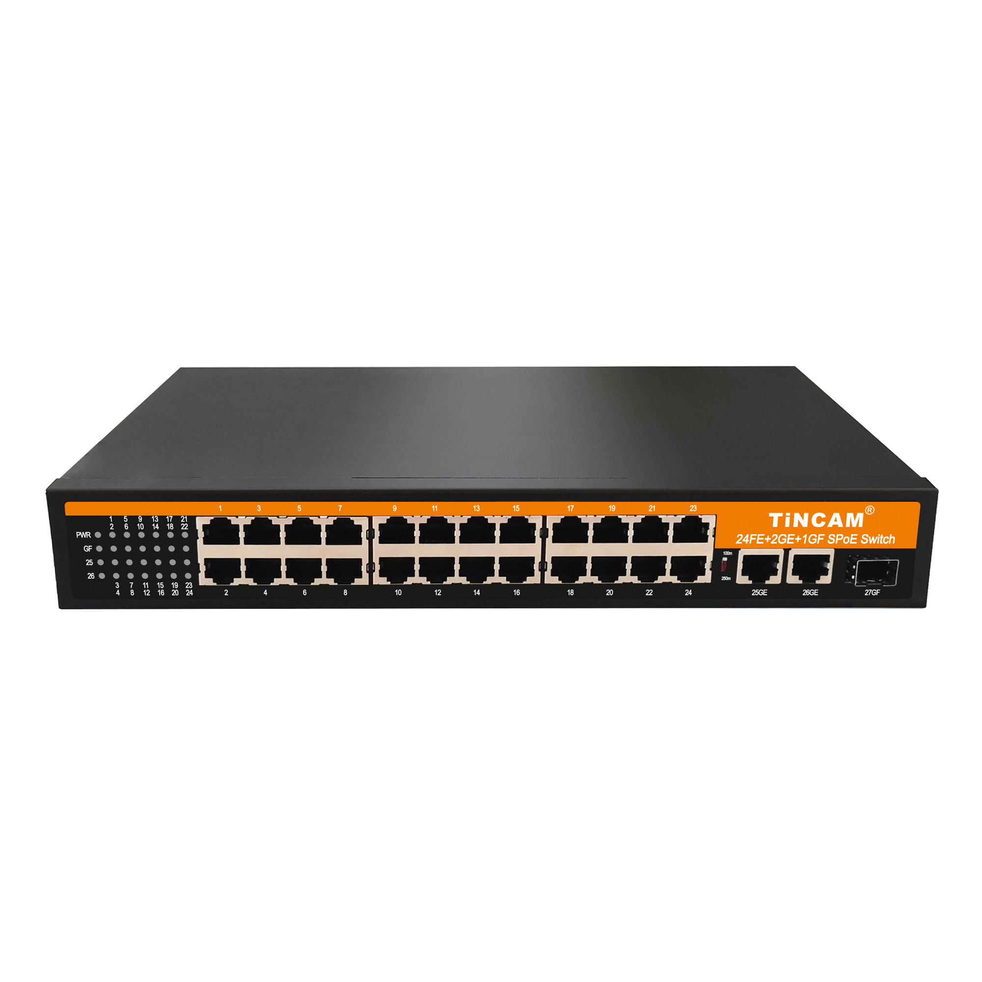 100M 24* SPoE Ports+2*Uplink  Ports+1*1.25G SFP SPOE Switch